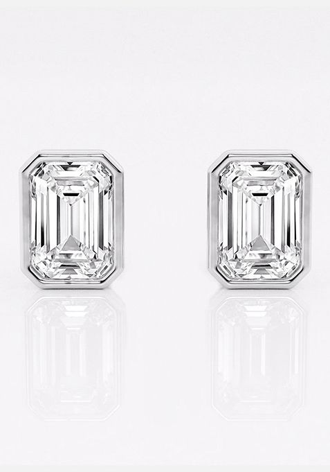 3 ctw Emerald Lab Grown Diamond Bezel Set Solitaire Stud Earrings