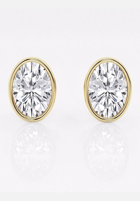 3 ctw Oval Lab Grown Diamond Bezel Set Solitaire Stud Earrings