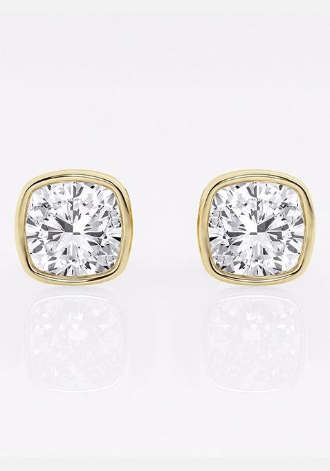 3 ctw Cushion Lab Grown Diamond Bezel Set Solitaire Stud Earrings