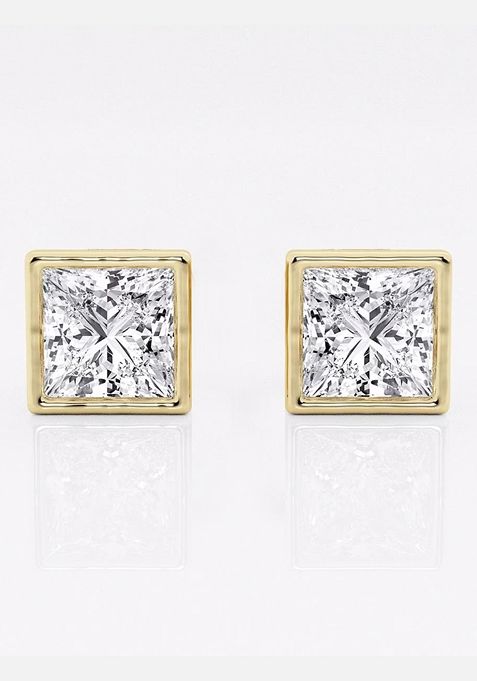 3ctw Princess Lab Grown Diamond Bezel Set Solitaire Stud Earrings