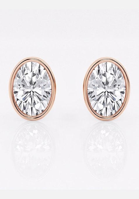 3 ctw Oval Lab Grown Diamond Bezel Set Solitaire Stud Earrings