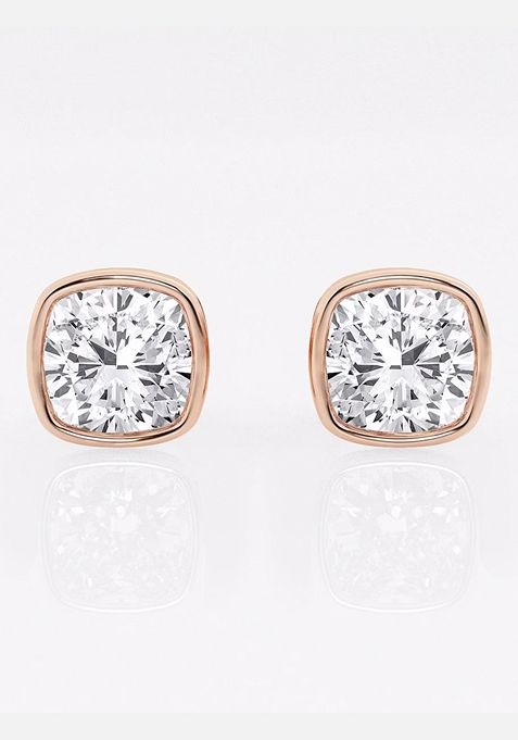 3 ctw Cushion Lab Grown Diamond Bezel Set Solitaire Stud Earrings