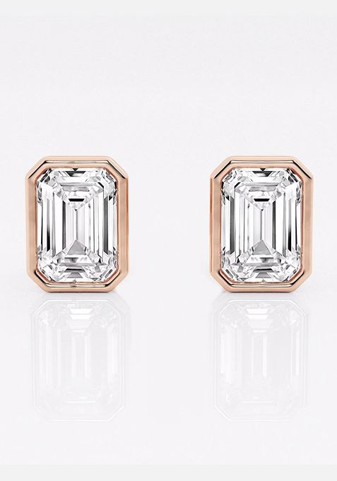 3 ctw Emerald Lab Grown Diamond Bezel Set Solitaire Stud Earrings