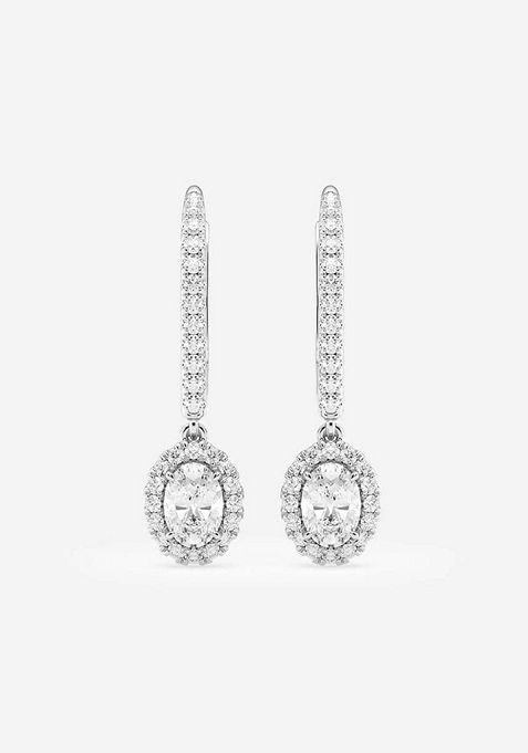 3/4 ctw Oval Lab Grown Diamond Halo Drop Earrings