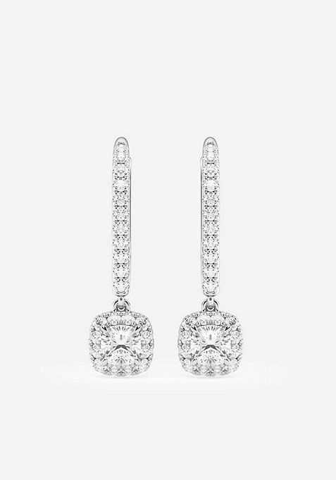 3/4 ctw Cushion Lab Grown Diamond Halo Drop Earrings