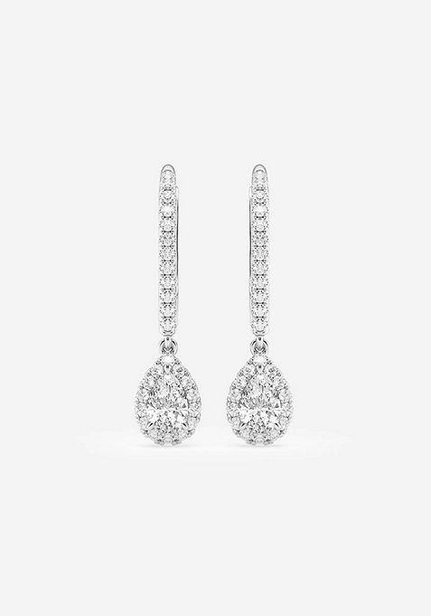 3/4 ctw Pear Lab Grown Diamond Halo Drop Earrings