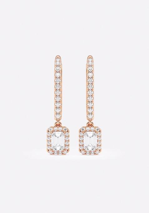 3/4 ctw Emerald Lab Grown Diamond Halo Drop Earrings
