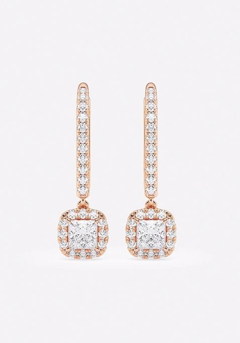 2 1/2 ctw Princess Lab Grown Diamond Halo Drop Earrings