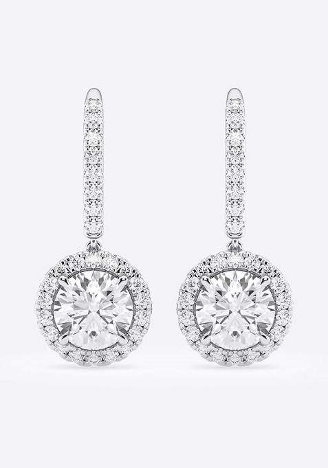 3 5/8 ctw Round Lab Grown Diamond Halo Drop Earrings