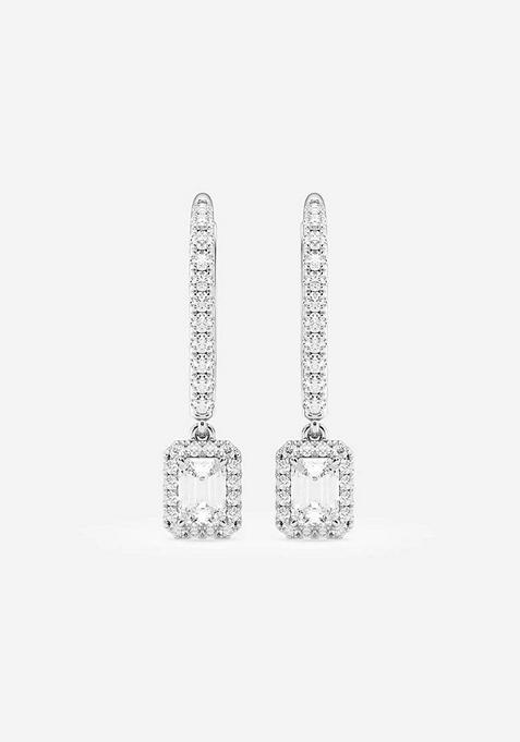 3/4 ctw Emerald Lab Grown Diamond Halo Drop Earrings