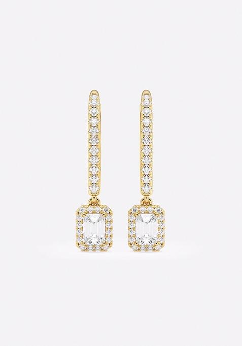 3/4 ctw Emerald Lab Grown Diamond Halo Drop Earrings