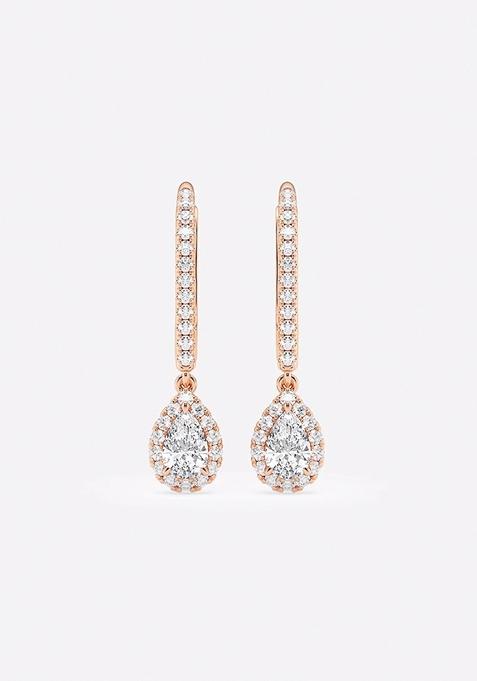 3/4 ctw Pear Lab Grown Diamond Halo Drop Earrings