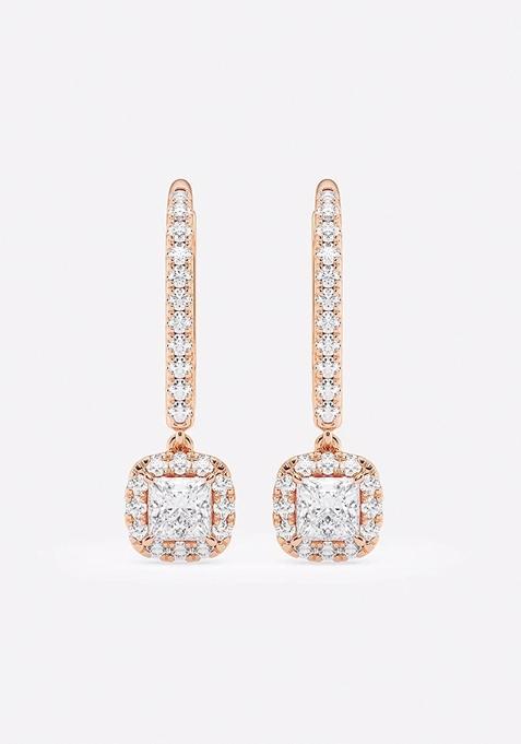 3/4 ctw Princess Lab Grown Diamond Halo Drop Earrings