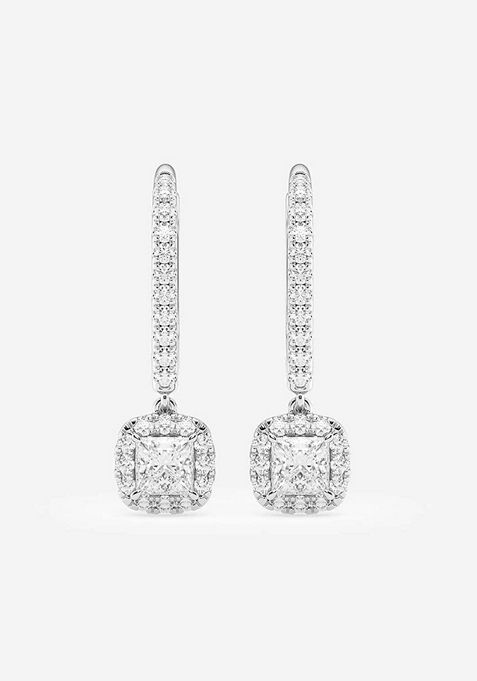 2 1/2  ctw Princess Lab Grown Diamond Halo Drop Earrings