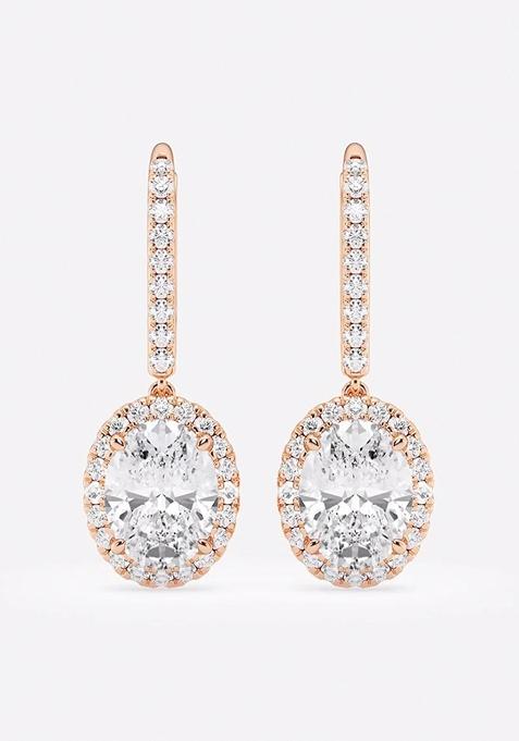 3 1/2 ctw Oval Lab Grown Diamond Halo Drop Earrings