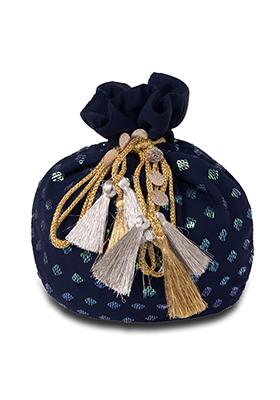Navy Sequin Embroidered Potli