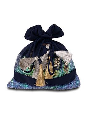 Navy Blue Sequin Embroidered Potli