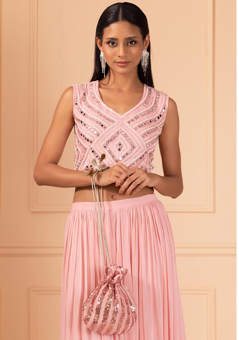 Blush Sequin Embroidered Potli With Tassels 