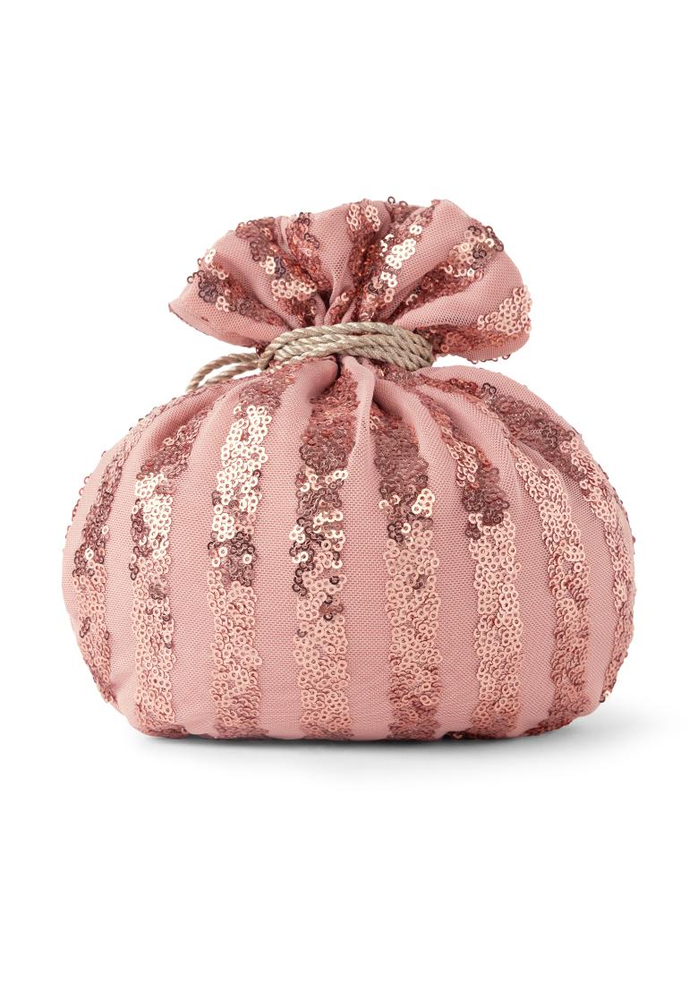 Blush Sequin Embroidered Potli With Tassels 