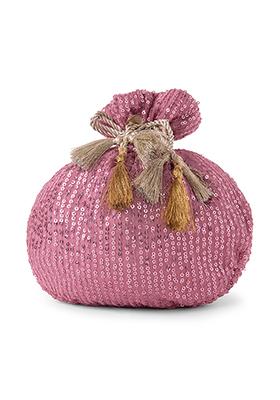 Dull Pink Sequin Embroidered Potli With Tassels 