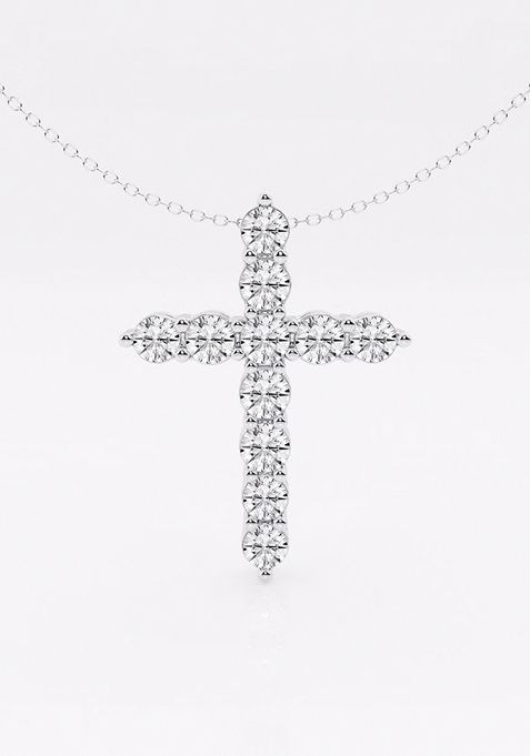 3 ctw Round Lab Grown Diamond Cross Pendant with Adjustable Chain