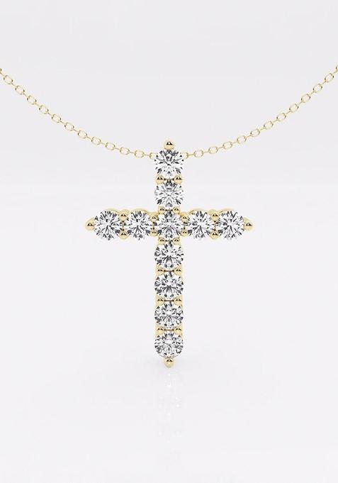 2 ctw Round Lab Grown Diamond Cross Pendant with Adjustable Chain