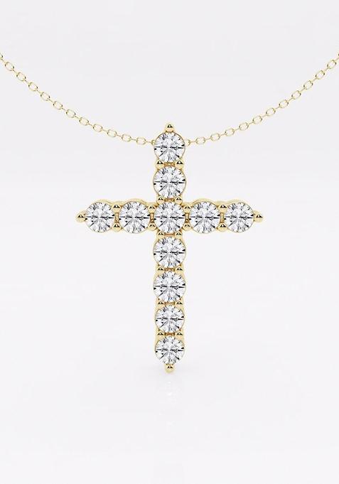 3 ctw Round Lab Grown Diamond Cross Pendant with Adjustable Chain