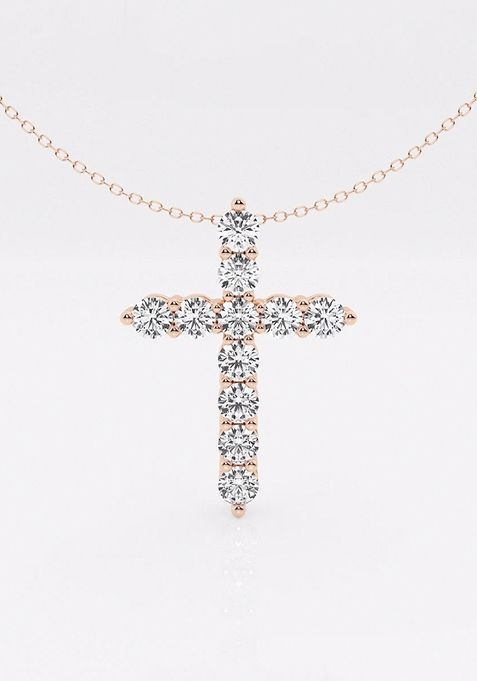 2 ctw Round Lab Grown Diamond Cross Pendant with Adjustable Chain