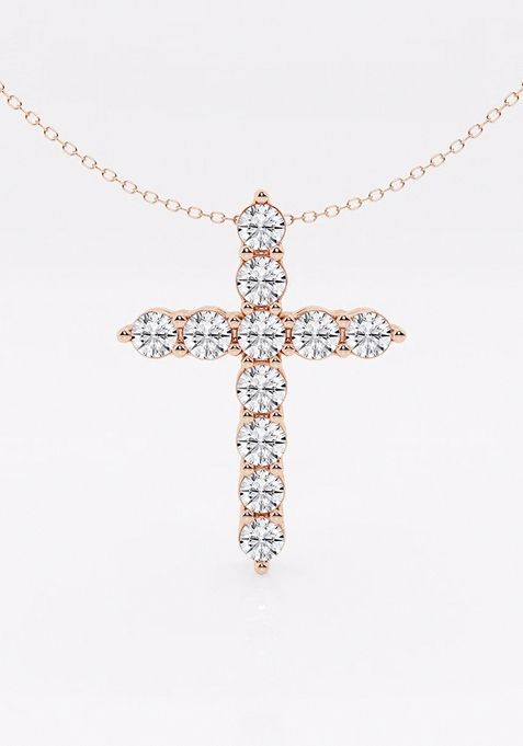 3 ctw Round Lab Grown Diamond Cross Pendant with Adjustable Chain