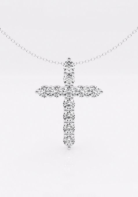 2 ctw Round Lab Grown Diamond Cross Pendant with Adjustable Chain