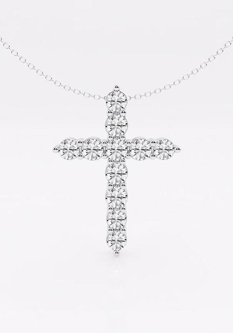 3 ctw Round Lab Grown Diamond Cross Pendant with Adjustable Chain