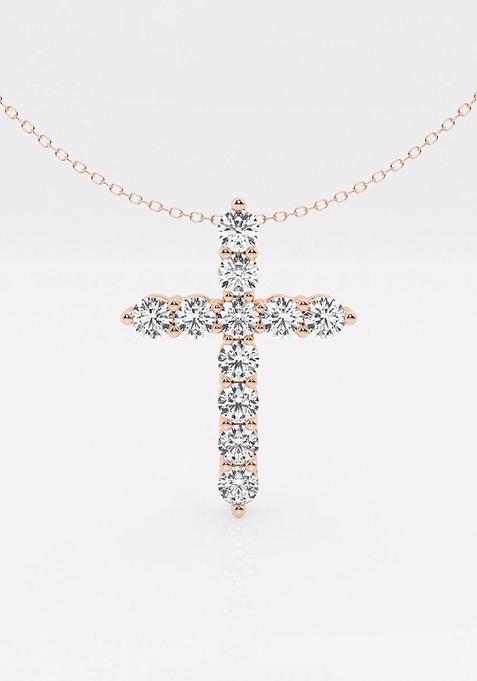 2 ctw Round Lab Grown Diamond Cross Pendant with Adjustable Chain