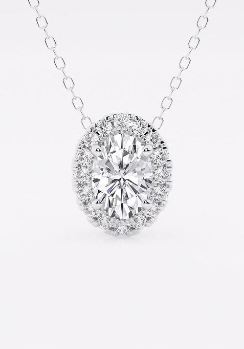 1 1/6 ctw Oval Lab Grown Diamond Halo Pendant with Adjustable Chain