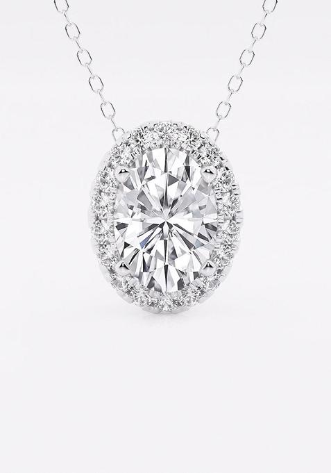 2 1/3 ctw Oval Lab Grown Diamond Halo Pendant with Adjustable Chain