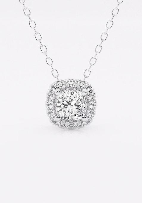 5/8 ctw Cushion Lab Grown Diamond Halo Pendant with Adjustable Chain