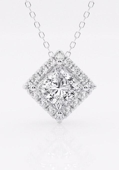 1 3/4 ctw Princess Lab Grown Diamond Halo Pendant with Adjustable Chain