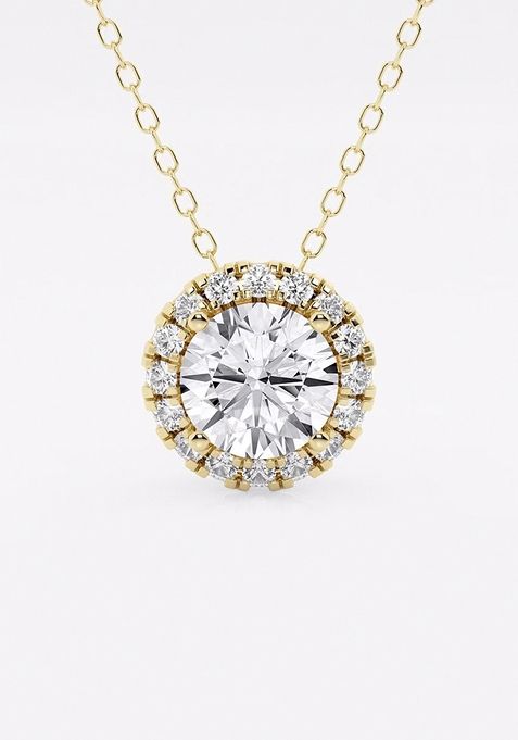 1 1/5 ctw Round Lab Grown Diamond Halo Pendant with Adjustable Chain