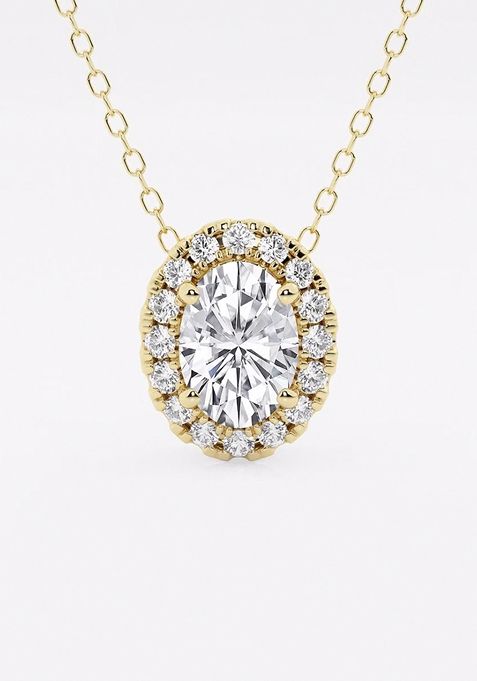 1 1/6 ctw Oval Lab Grown Diamond Halo Pendant with Adjustable Chain