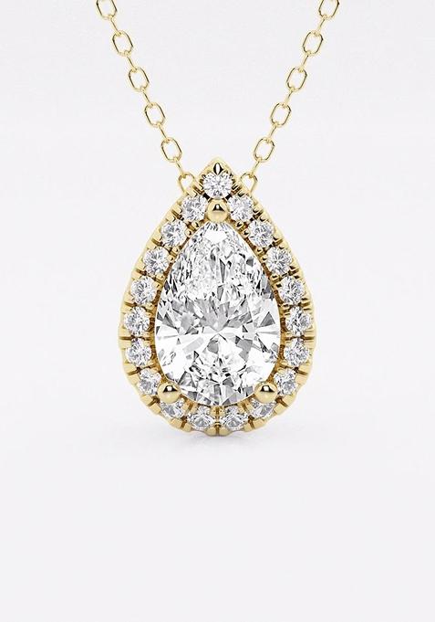 1 3/4 ctw Pear Lab Grown Diamond Halo Pendant with Adjustable Chain