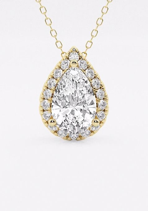 2 1/3 ctw Pear Lab Grown Diamond Halo Pendant with Adjustable Chain