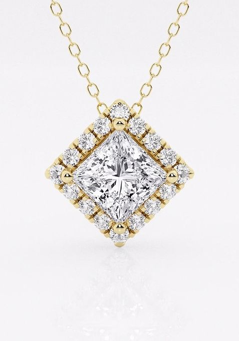 1 3/4 ctw Princess Lab Grown Diamond Halo Pendant with Adjustable Chain