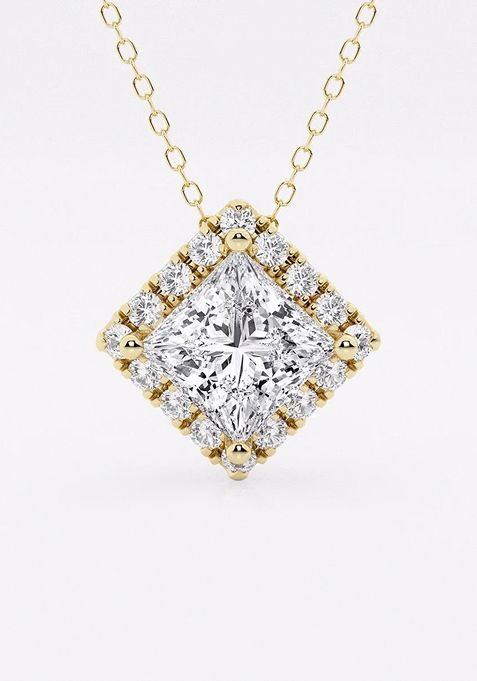 2 1/3 ctw Princess Lab Grown Diamond Halo Pendant with Adjustable Chain