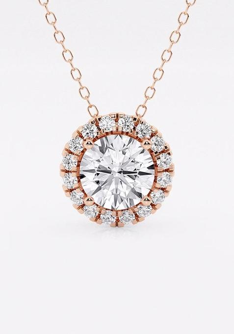 1 3/4 ctw Round Lab Grown Diamond Halo Pendant with Adjustable Chain