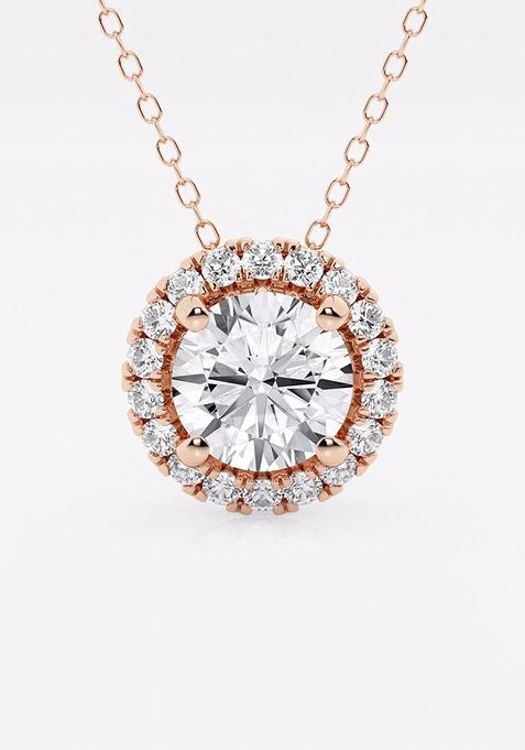 2 1/3 ctw Round Lab Grown Diamond Halo Pendant with Adjustable Chain