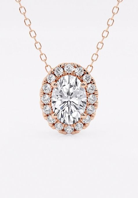 1 1/6 ctw Oval Lab Grown Diamond Halo Pendant with Adjustable Chain