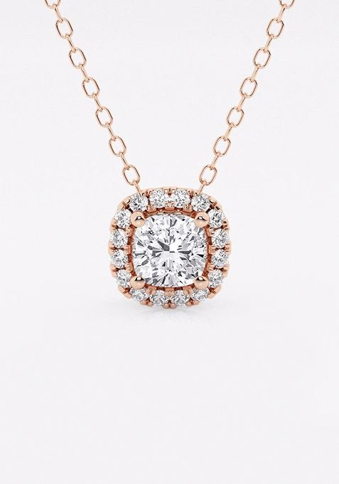 5/8 ctw Cushion Lab Grown Diamond Halo Pendant with Adjustable Chain