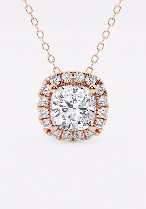 1 3/4 ctw Cushion Lab Grown Diamond Halo Pendant with Adjustable Chain