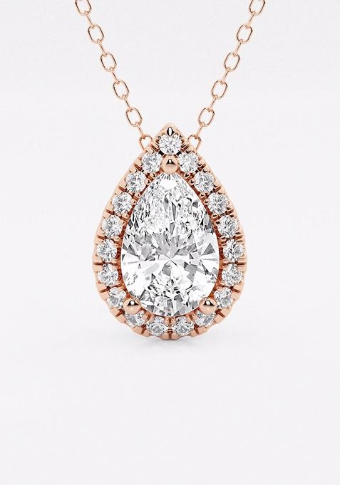 1 3/4 ctw Pear Lab Grown Diamond Halo Pendant with Adjustable Chain