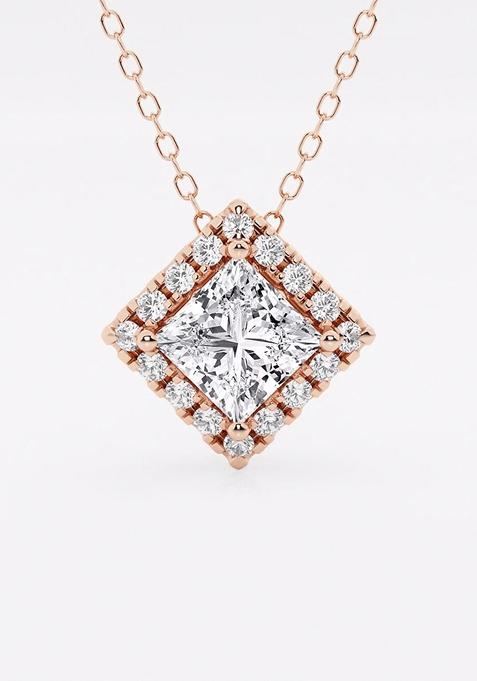 1 1/6 ctw Princess Lab Grown Diamond Halo Pendant with Adjustable Chain