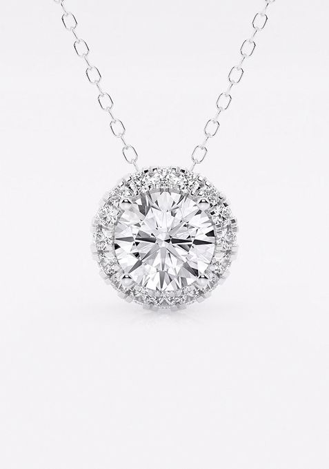 1 1/5 ctw Round Lab Grown Diamond Halo Pendant with Adjustable Chain